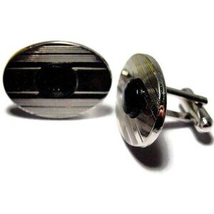 Vintage Shields Purple Silver Tone Etched Oval Cufflinks Tux Shirt Dress Suit